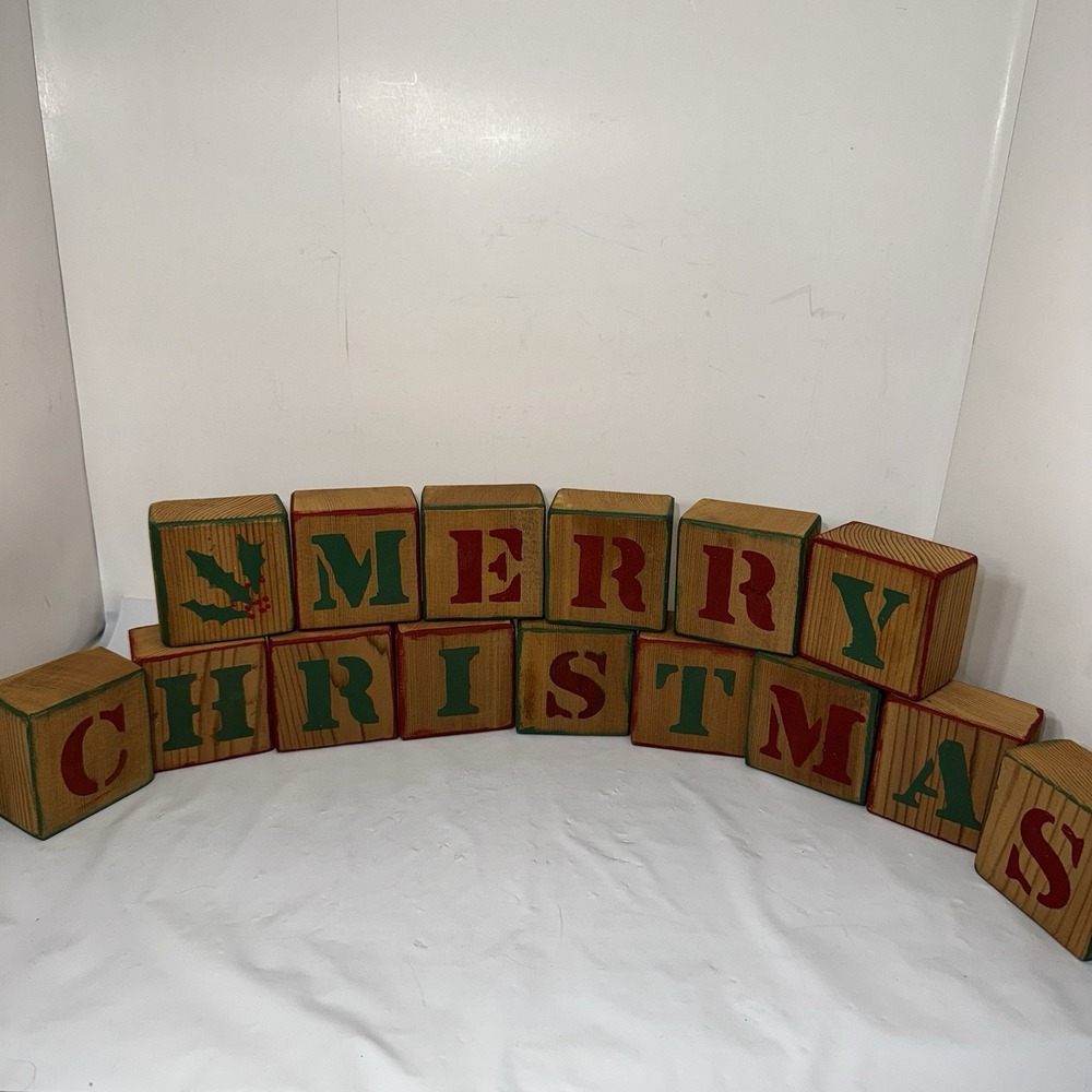 Vintage Decorative "Merry Christmas" Reversible Block Sign 2.5" Blocks w/Holly